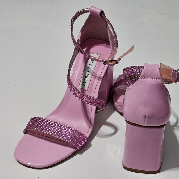 Chelsea & Violet Rhinestone Pink Embellished Block Heel Dress Sandals Size 6.5 - Picture 9 of 11